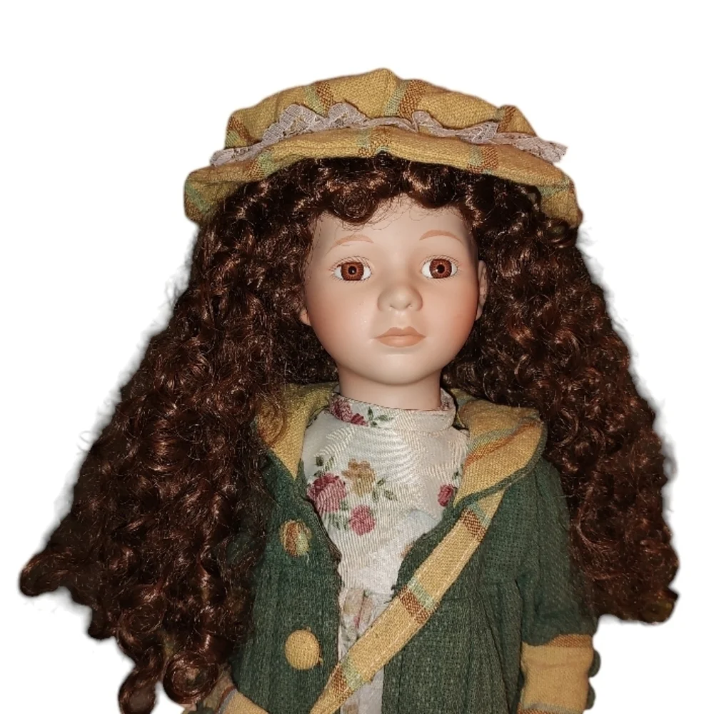 Vintage Victorian style doll With Brown Curly Hair